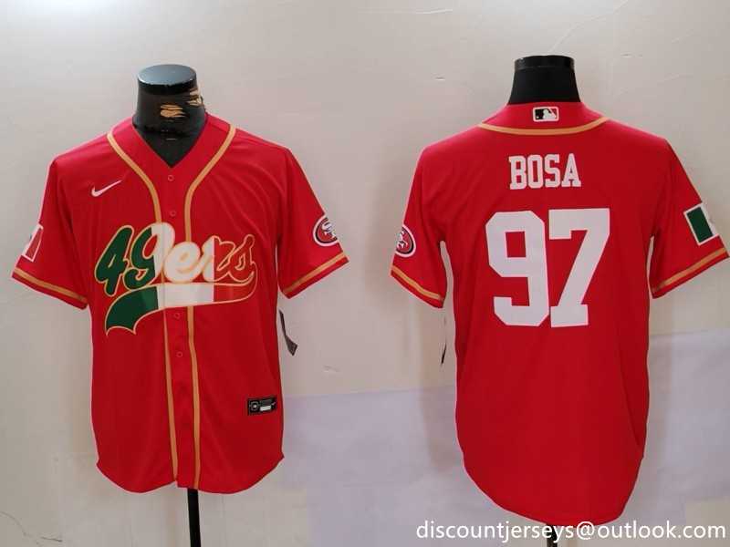 Mens San Francisco 49ers #97 Nick Bosa Red With Patch Cool Base Stitched Baseball Jersey